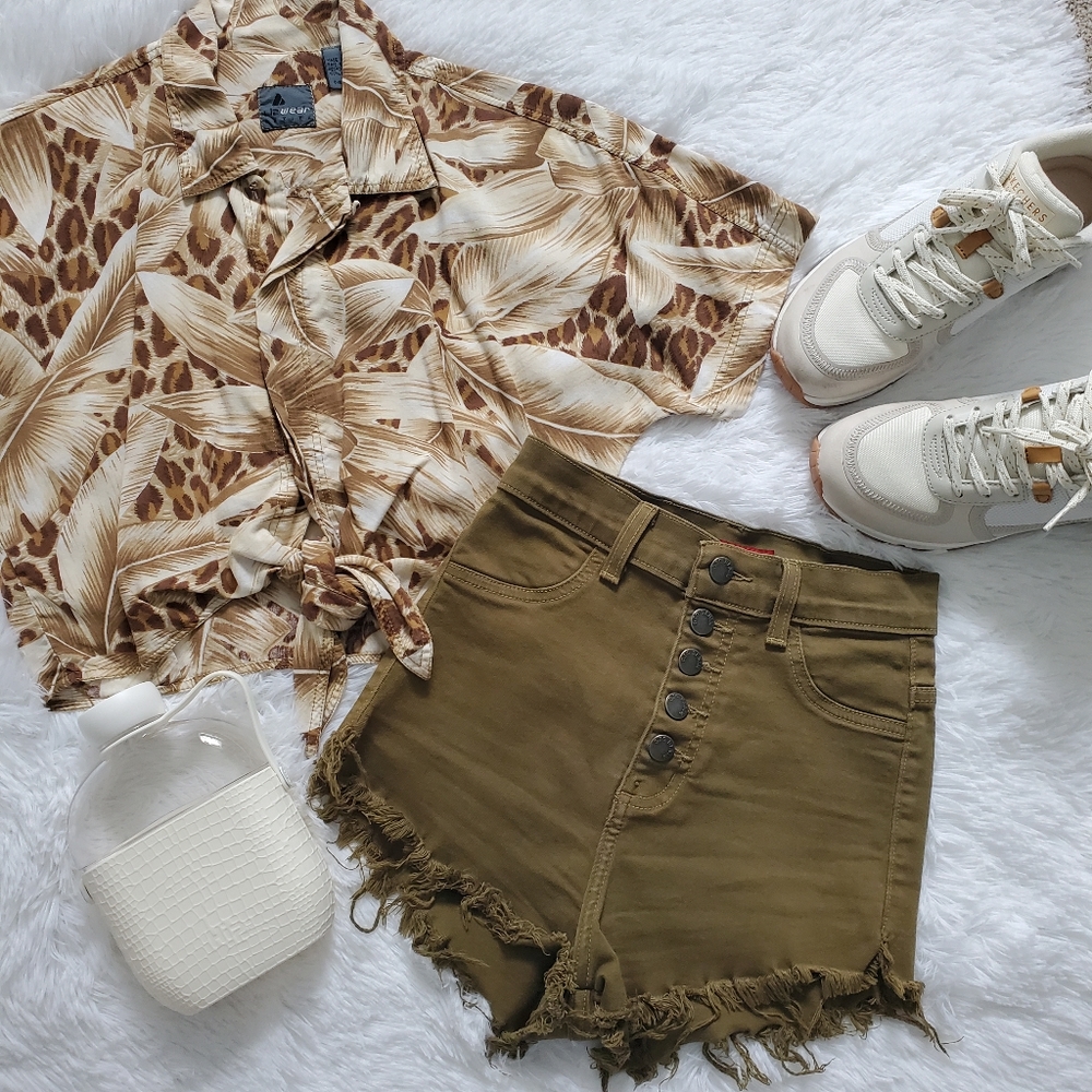 Olive Green High Waist Shorts Cheeky GJG Denim